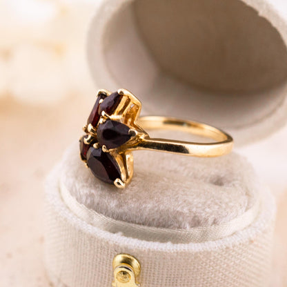 Vintage Garnet Flower Ring, 14k Solid Gold, January Birthstone, Size 3.5