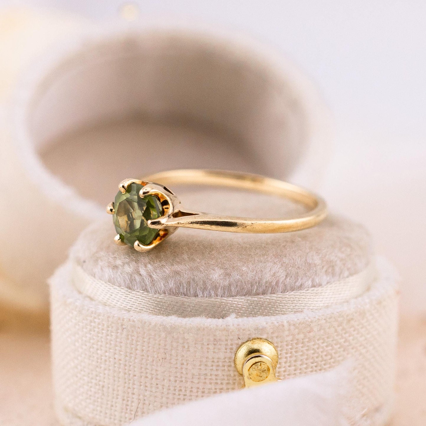 Vintage Peridot Ring, 14k Solid Yellow Gold, August Birthstone, Size 7