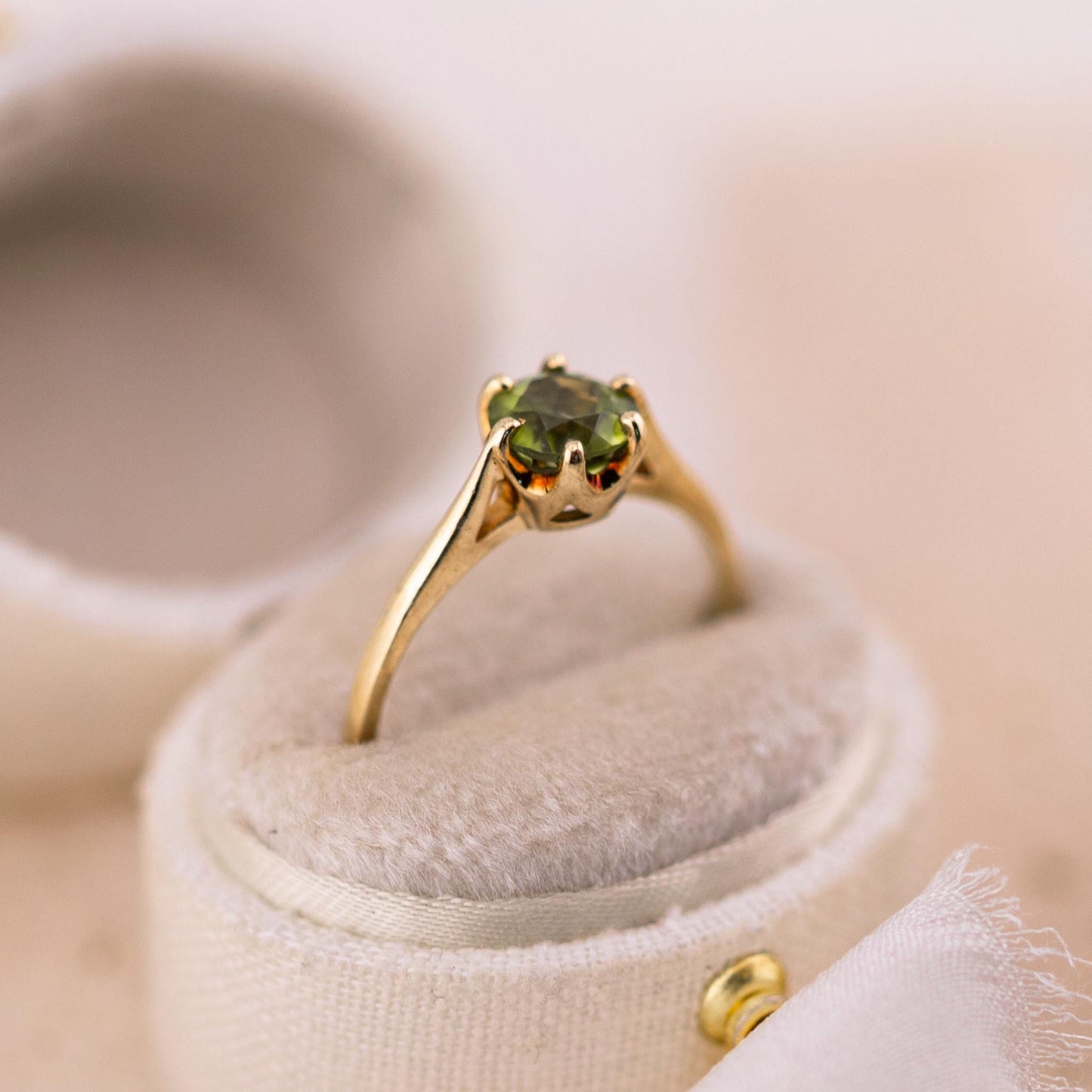 Vintage Peridot Ring, 14k Solid Yellow Gold, August Birthstone, Size 7