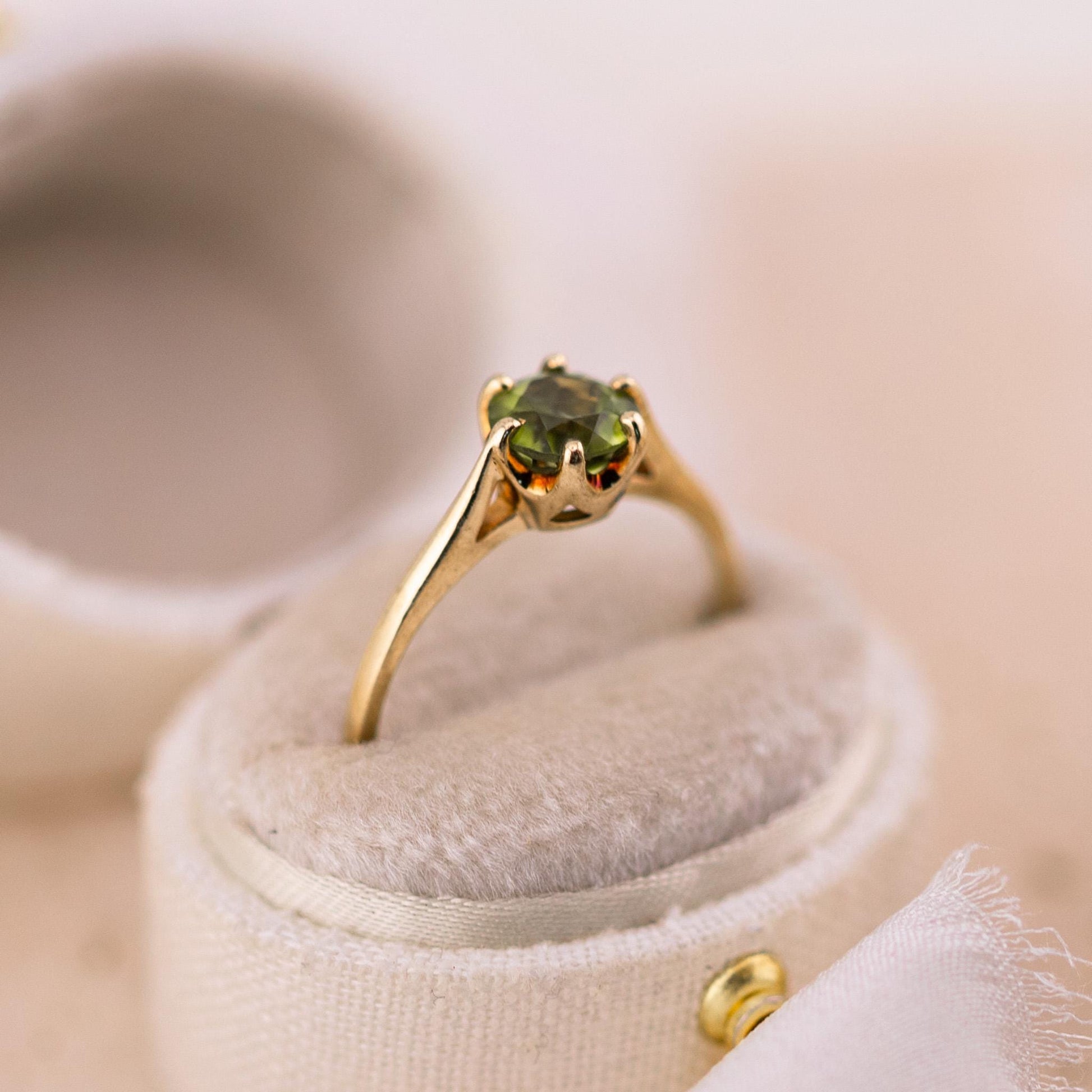 Vintage Peridot Ring, 14k Solid Yellow Gold, August Birthstone, Size 7