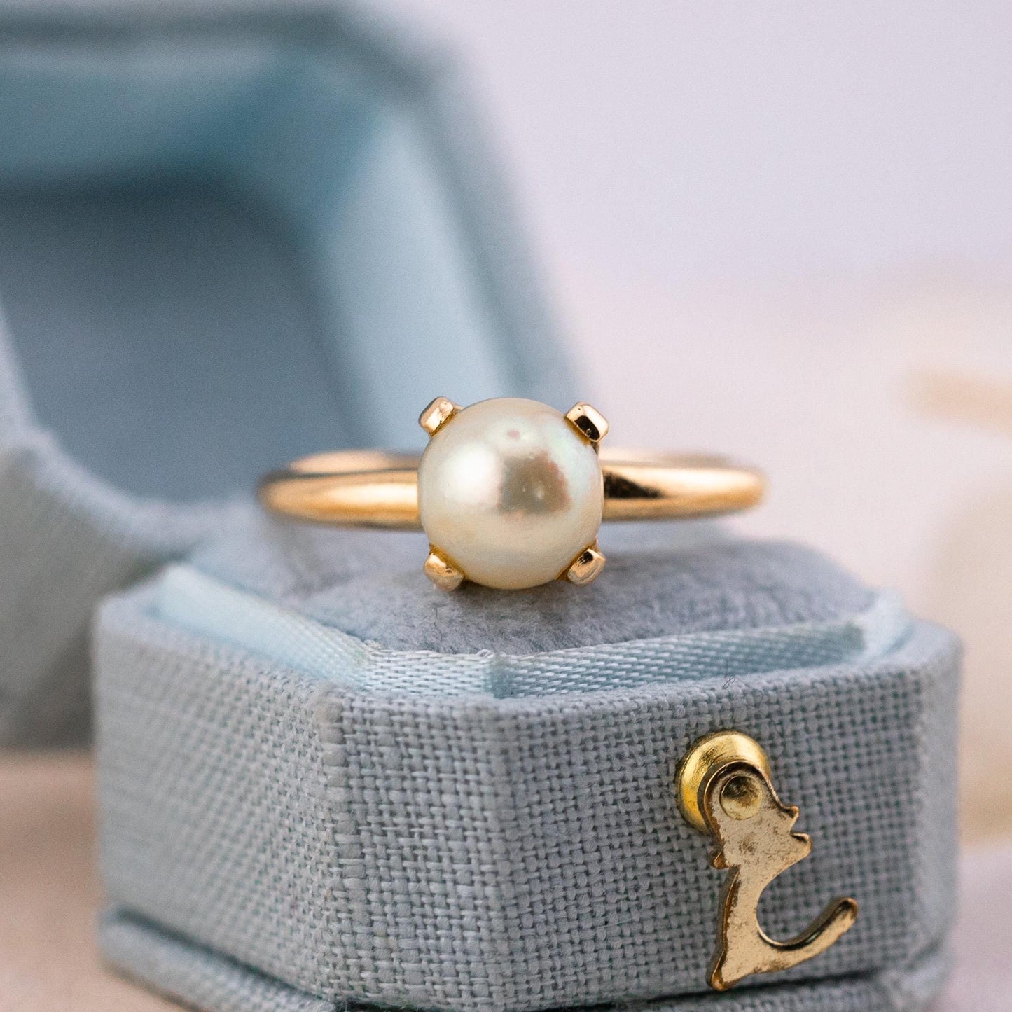 Vintage Cultured Pearl Ring, 14k Solid Gold, Size 8