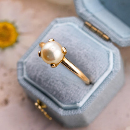 Vintage Cultured Pearl Ring, 14k Solid Gold, Size 8