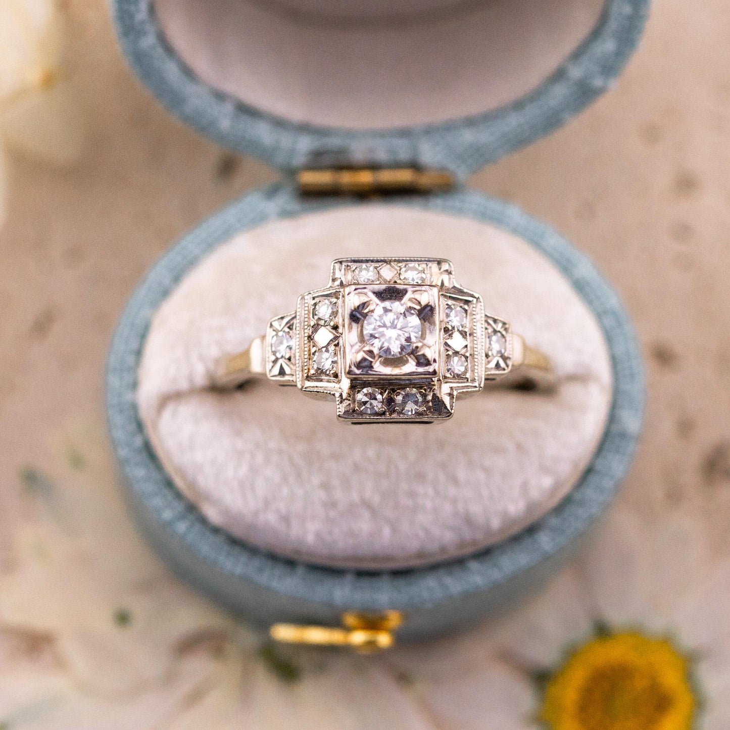 Vintage Art Deco Diamond Engagement Ring, 14k White Gold, Size 8.75