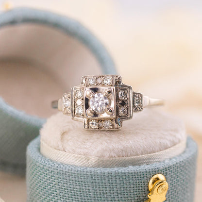 Vintage Art Deco Diamond Engagement Ring, 14k White Gold, Size 8.75
