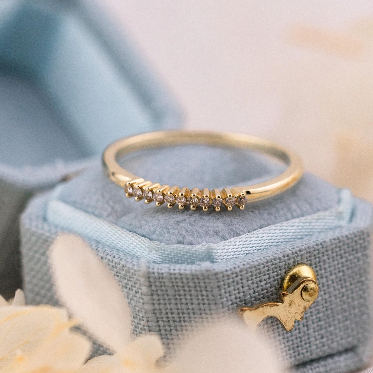 Diamond Wedding Band 14k Solid Gold Pave Band Ring