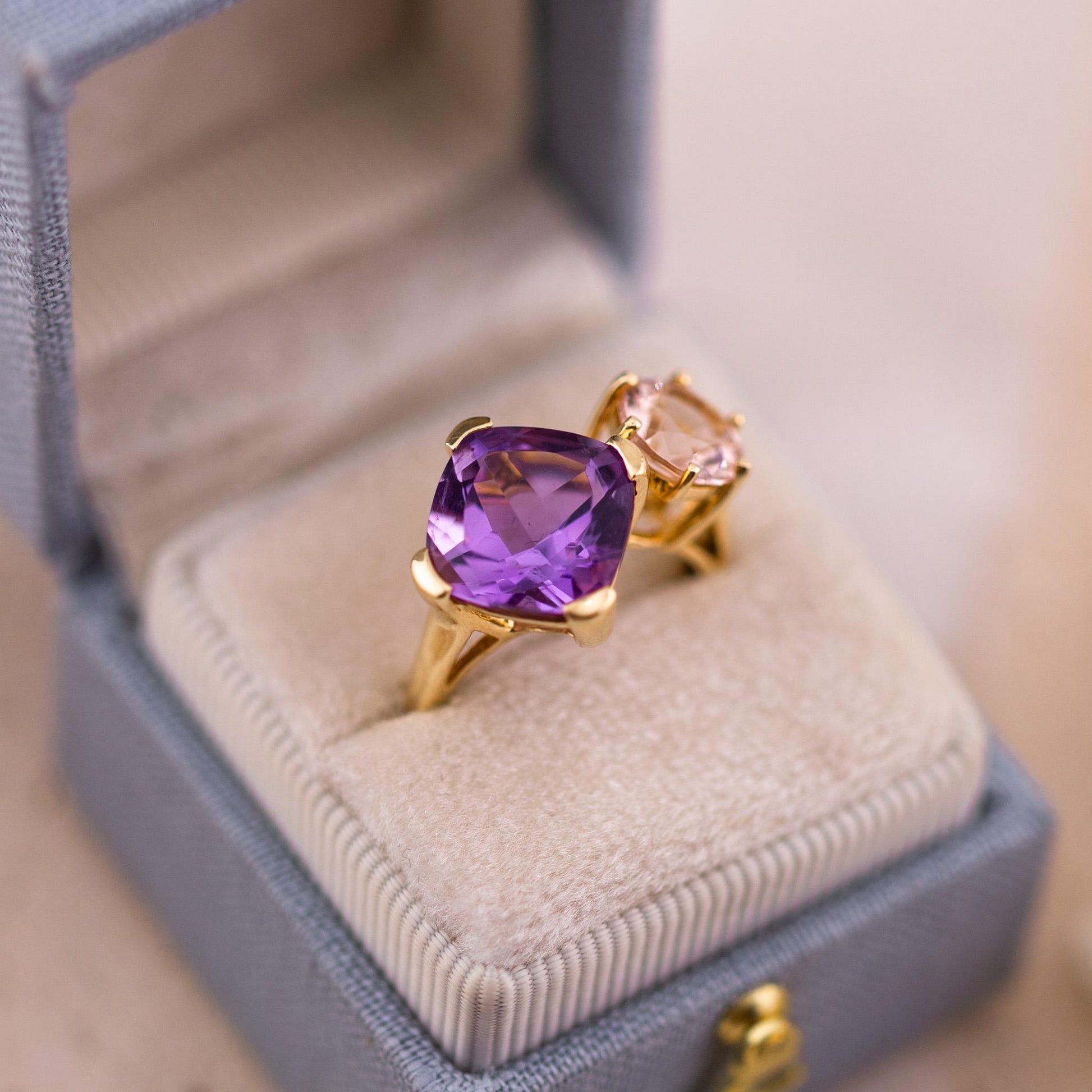 Vintage Toi Et Moi Ring Amethyst And Morganite 14k Solid Gold Antique Ring