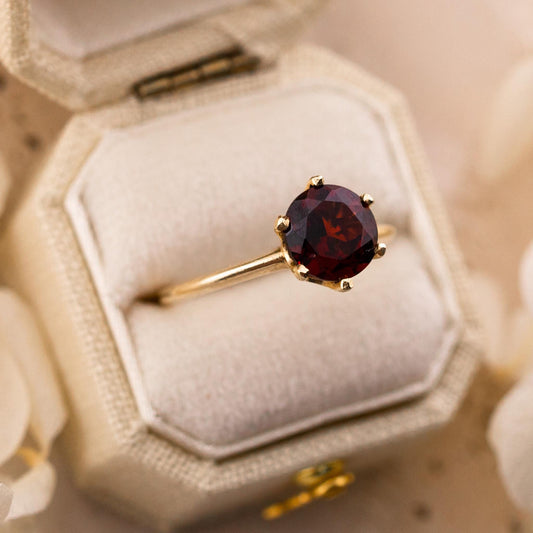 Vintage Garnet Ring, 14k Solid Gold January Birthstone
