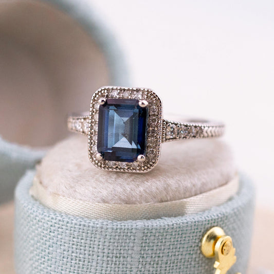 Vintage Topaz Ring with diamonds art deco inspired Solid Sterling Silver ring