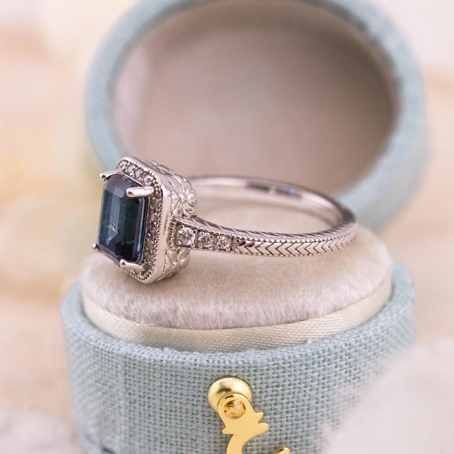 Vintage Topaz Ring with diamonds art deco inspired Solid Sterling Silver ring