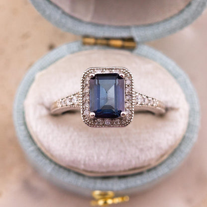 Vintage Topaz Ring with diamonds art deco inspired Solid Sterling Silver ring