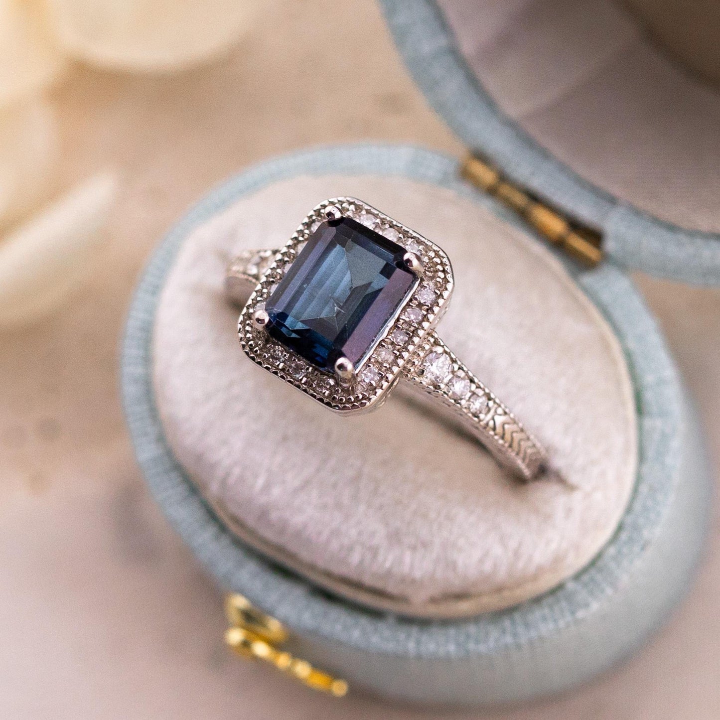 Vintage Topaz Ring with diamonds art deco inspired Solid Sterling Silver ring
