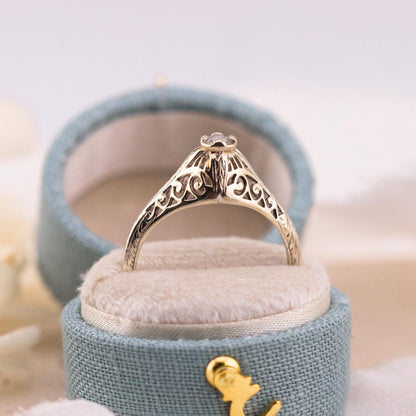 Vintage 14k Gold Diamond Engagement Ring, 1920s Art Deco Filigree
