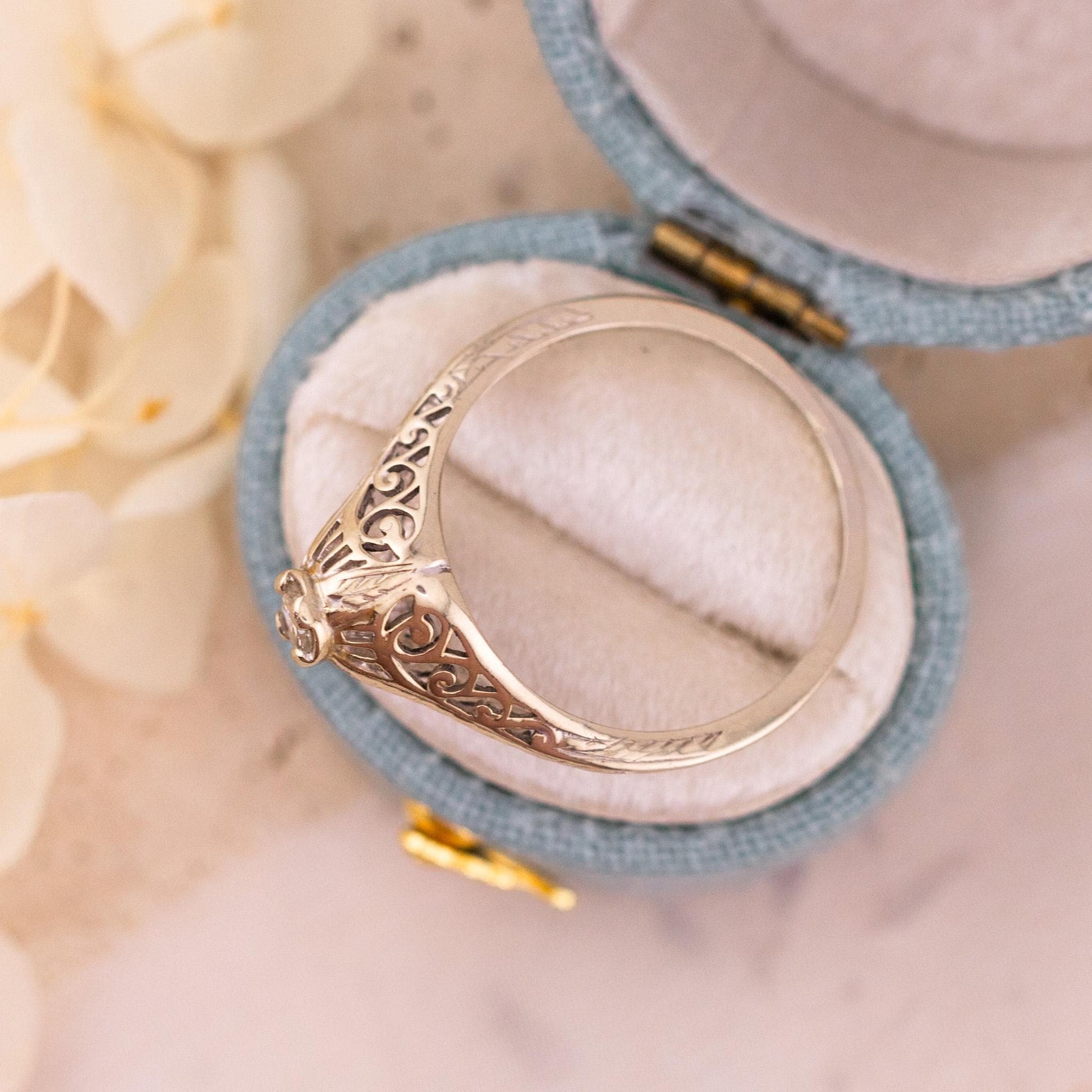 Vintage 14k Gold Diamond Engagement Ring, 1920s Art Deco Filigree