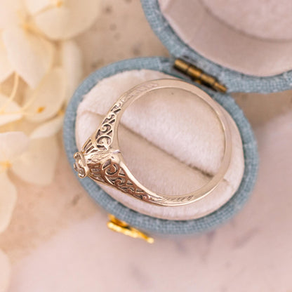 Vintage 14k Gold Diamond Engagement Ring, 1920s Art Deco Filigree