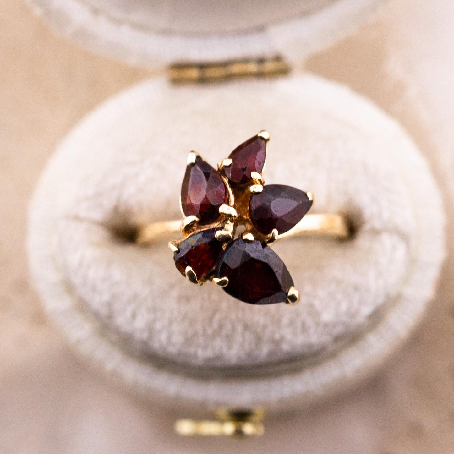 Vintage Garnet Flower Ring, 14k Solid Gold, January Birthstone, Size 3.5
