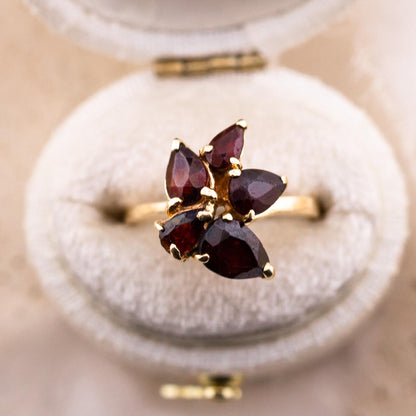 Vintage Garnet Flower Ring, 14k Solid Gold, January Birthstone, Size 3.5