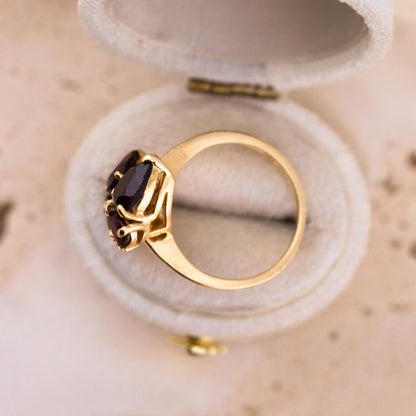Vintage Garnet Flower Ring, 14k Solid Gold, January Birthstone, Size 3.5