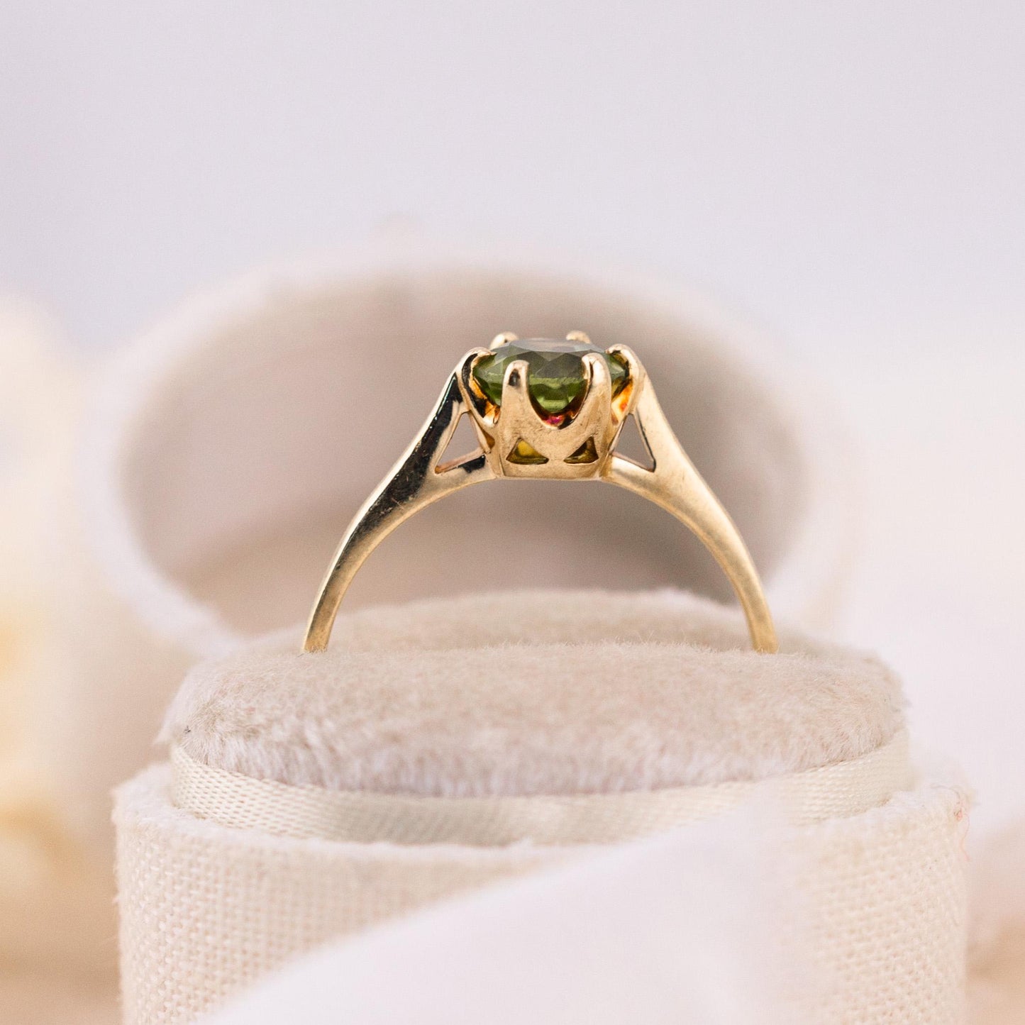 Vintage Peridot Ring, 14k Solid Yellow Gold, August Birthstone, Size 7