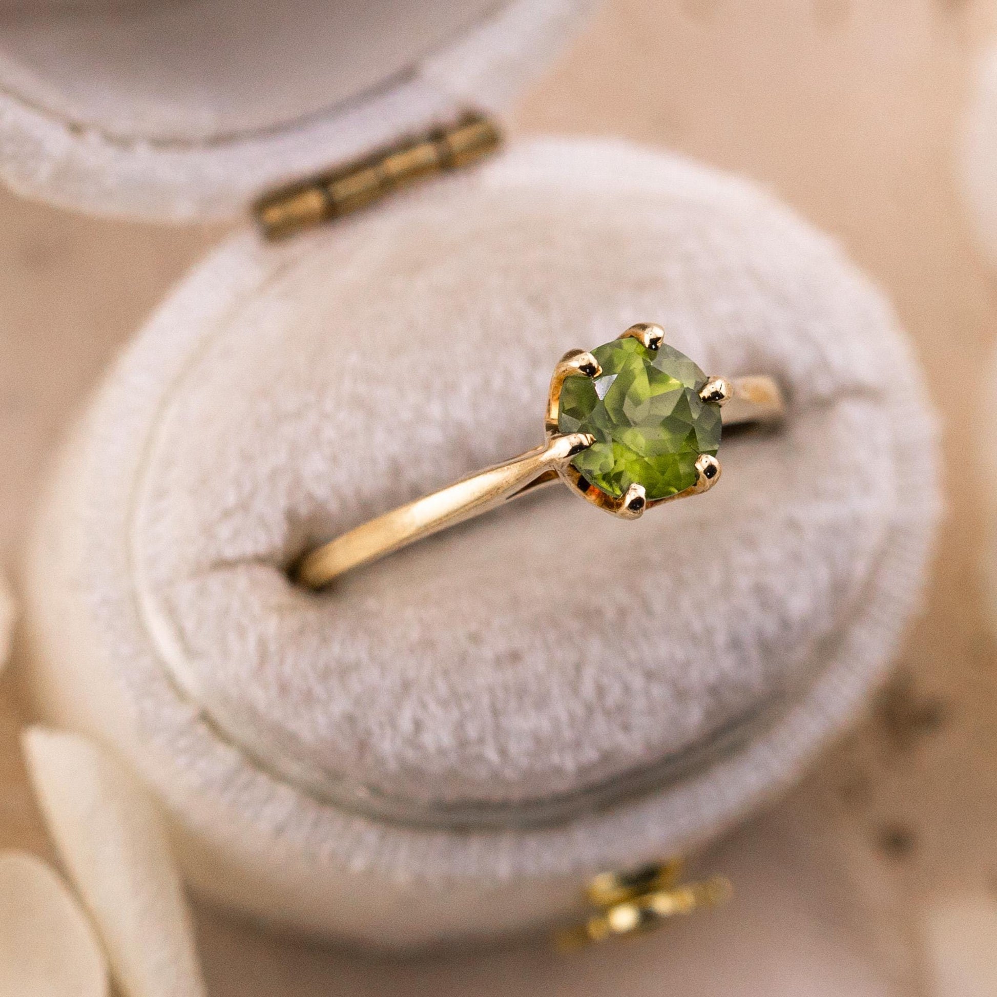 Vintage Peridot Ring, 14k Solid Yellow Gold, August Birthstone, Size 7