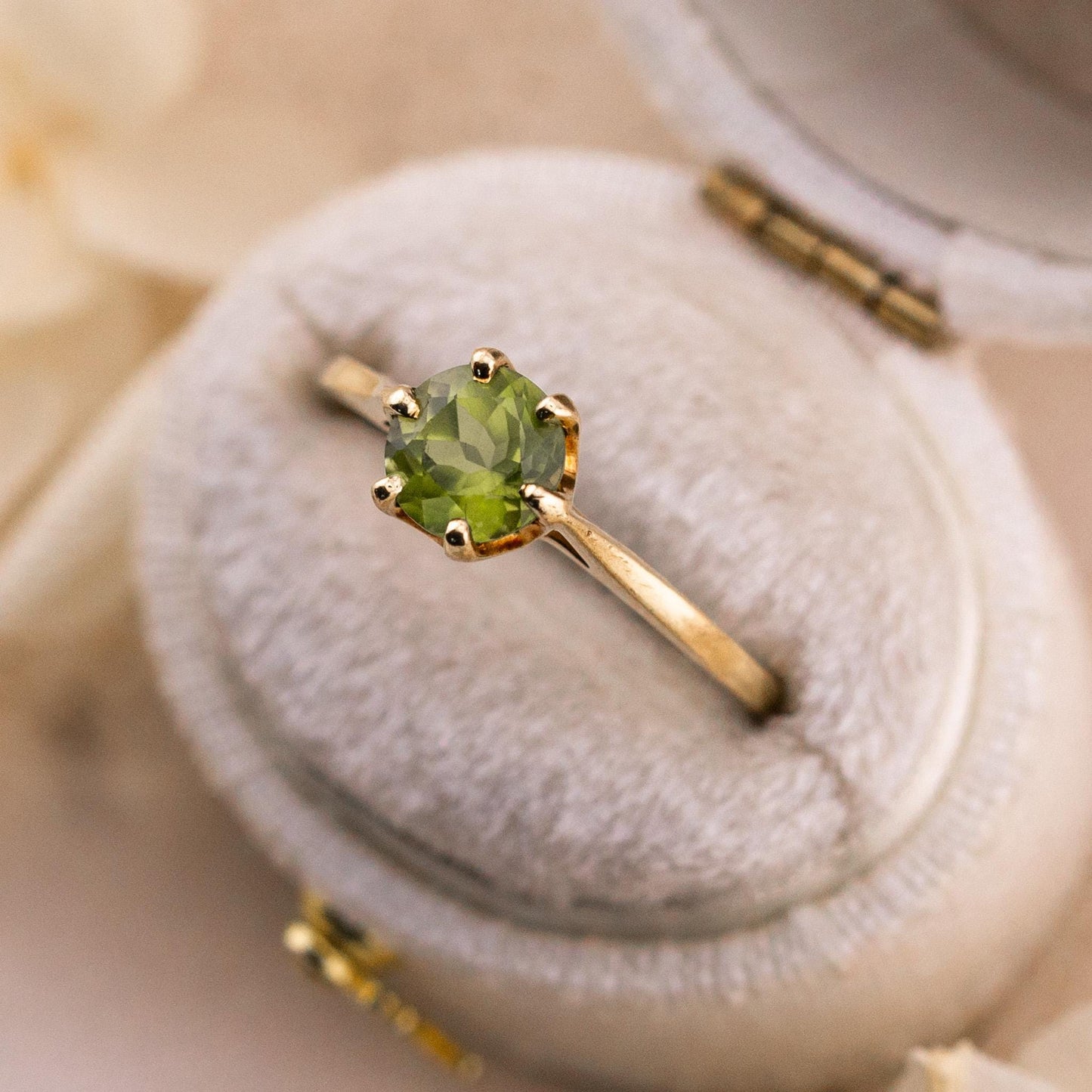 Vintage Peridot Ring, 14k Solid Yellow Gold, August Birthstone, Size 7