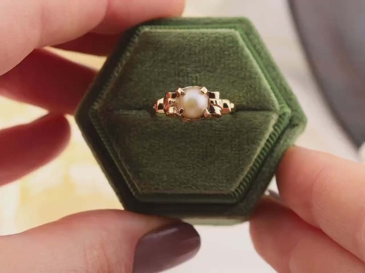 Vintage pearl ring 14k solid yellow gold statement or engagement ring genuine antique ring vintage ring, size 5