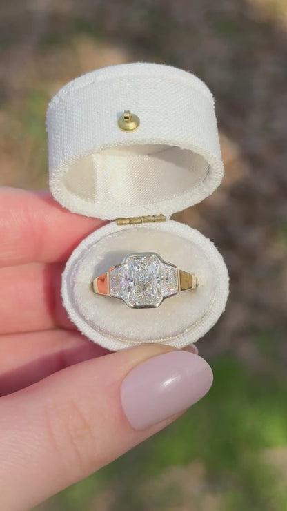 1.97ct Radiant cut three stone engagement ring