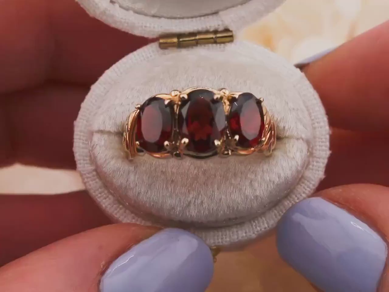 Vintage Garnet Ring garnet three stone ring 10k Solid Gold Ring January Birthstone ring, size 6.75