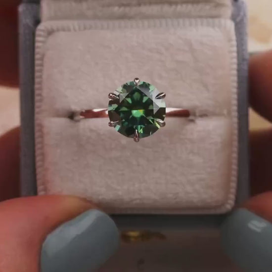 Blue moissanite engagement ring 3 carat round cut 10k solid white gold ring blue teal green moissanite ring, size