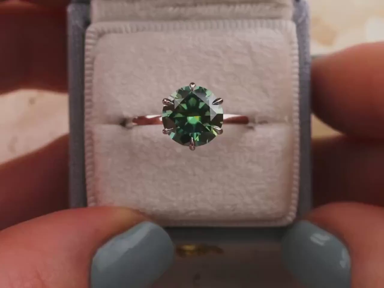 Blue moissanite engagement ring 3 carat round cut 10k solid white gold ring blue teal green moissanite ring, size
