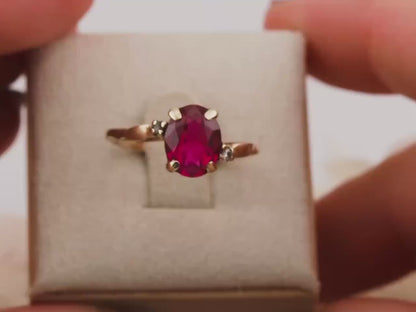 Vintage Pink Sapphire Ring, 10k Yellow Gold Bypass Ring, Size 7