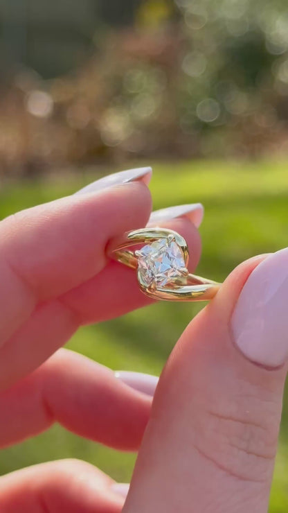 1.50ct old mine twisted band engagement ring