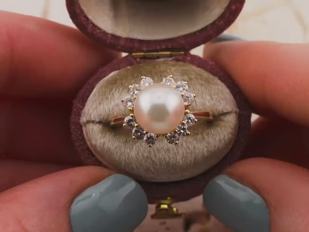 Vintage Pearl Diamond 14k Yellow Gold Ring, Size 5