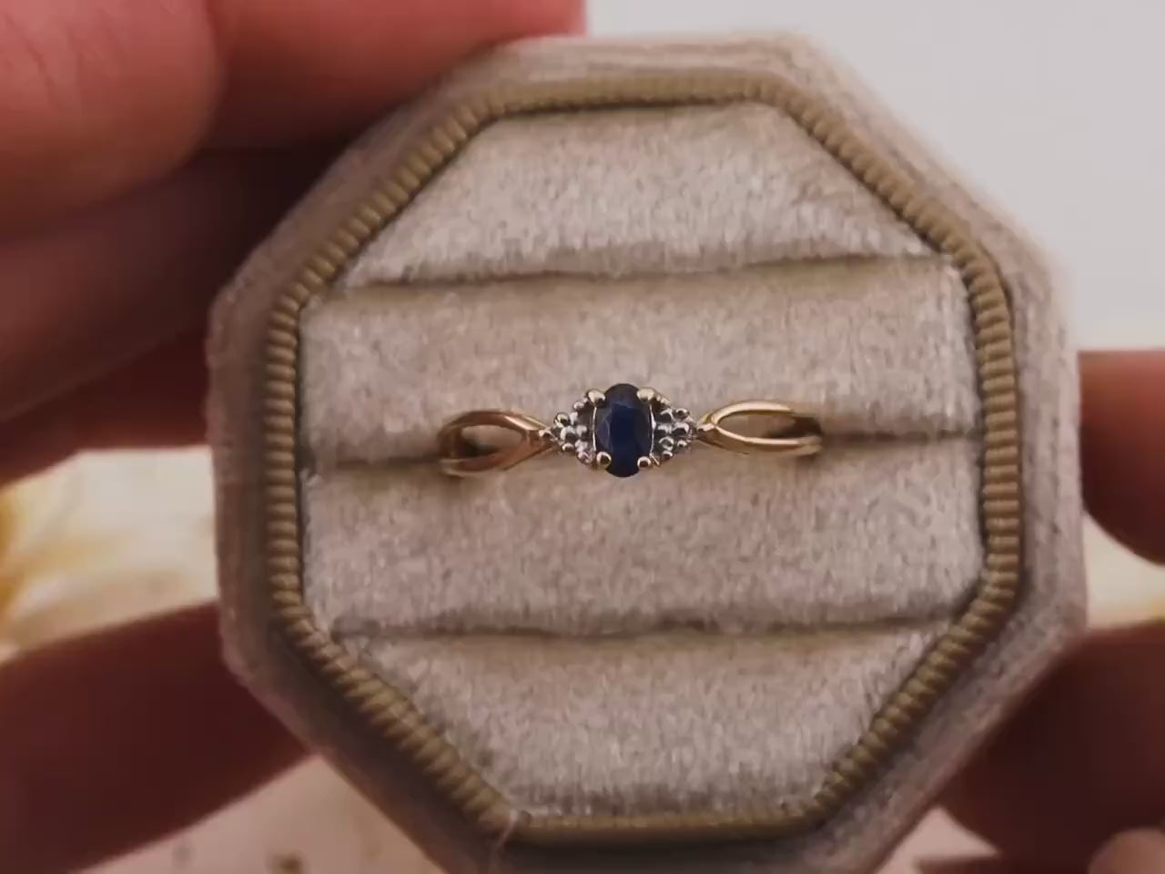 Vintage sapphire and diamond ring 10k solid gold statement or engagement ring genuine antique ring vintage ring oval cut sapphire, Size 8.5