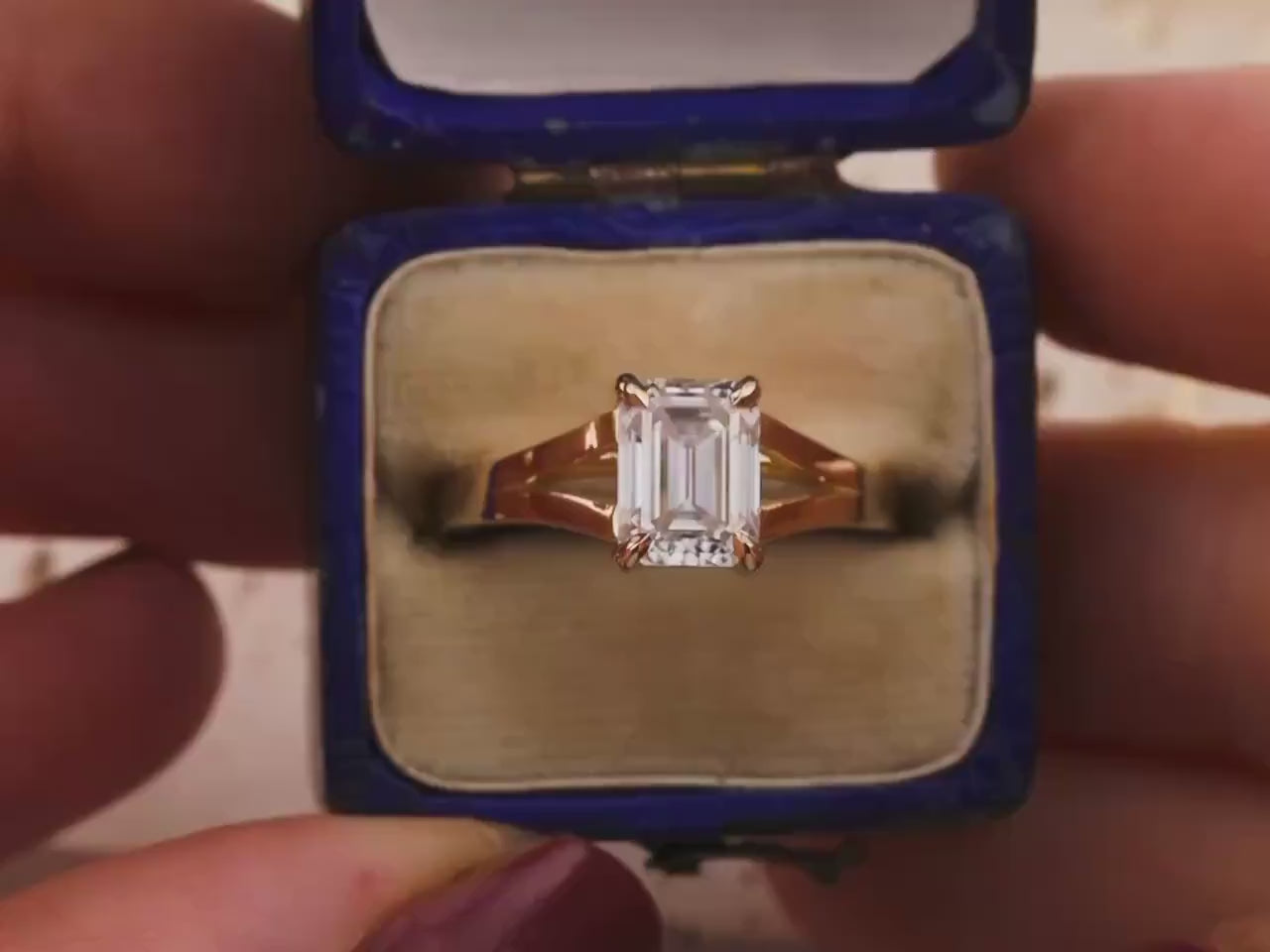 Emerald cut engagement ring split shank claw prong 14k solid gold lab grown ethical diamonds or moissanite IGI certified