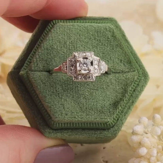 Vintage Art Deco Diamond Engagement Ring, 14k White Gold, Size 8.75