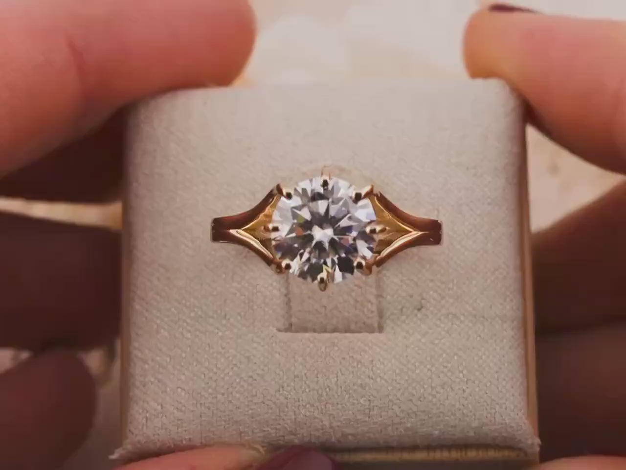 Round cut engagement ring split shank lab grown diamond ring moissonite ring 3 carat 14k solid yellow gold IGI certified vintage inspired