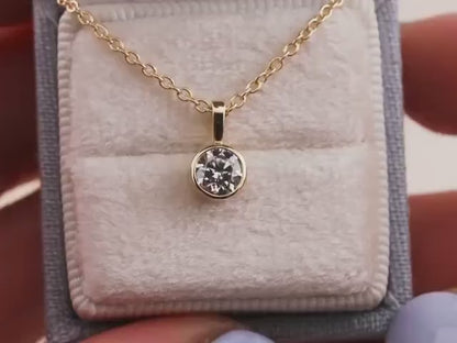 Lab diamond pendant bezel set 14k solid yellow gold necklace pendant dainty bezel necklace yellow gold, white gold, rose gold