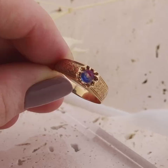 Vintage belcher ring vintage gold ring floral ring 14k solid gold ring, size 9.75