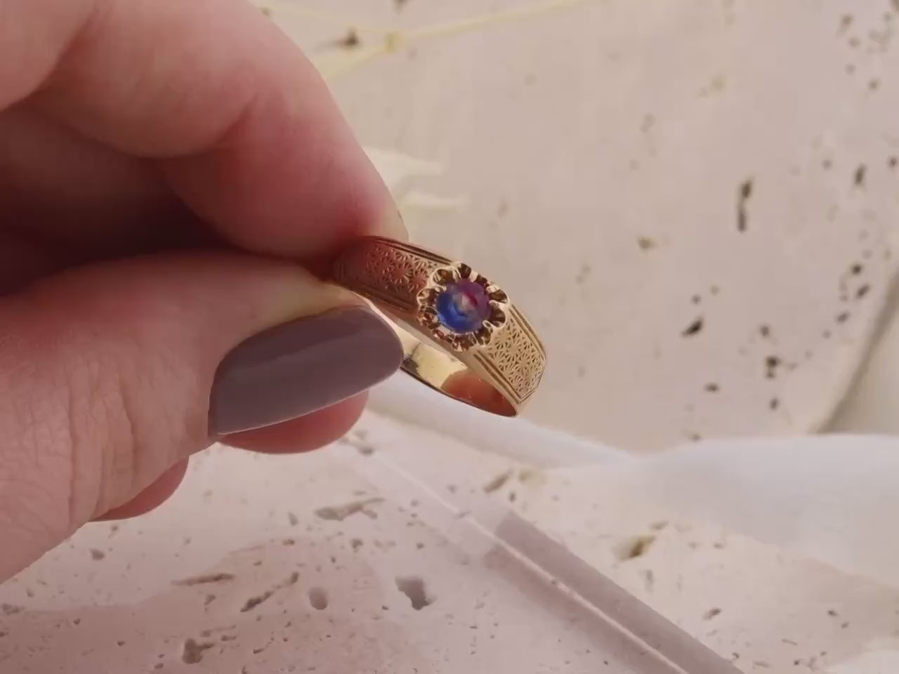 Vintage belcher ring vintage gold ring floral ring 14k solid gold ring, size 9.75