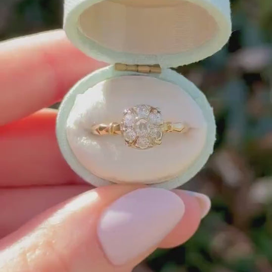 Vintage 14k Gold Diamond Cluster Ring, Old European Cut, Size 7