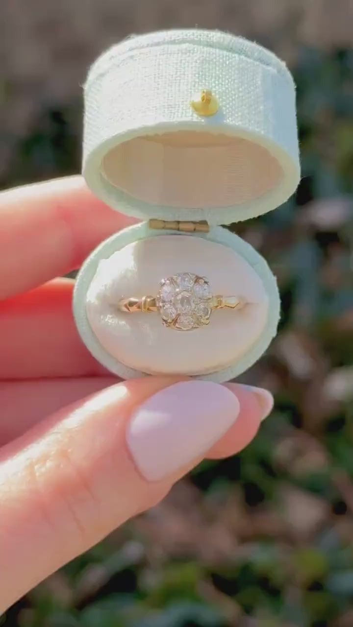 Vintage 14k Gold Diamond Cluster Ring, Old European Cut, Size 7