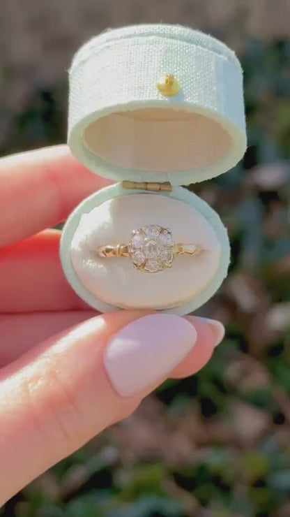 Vintage 14k Gold Diamond Cluster Ring, Old European Cut, Size 7