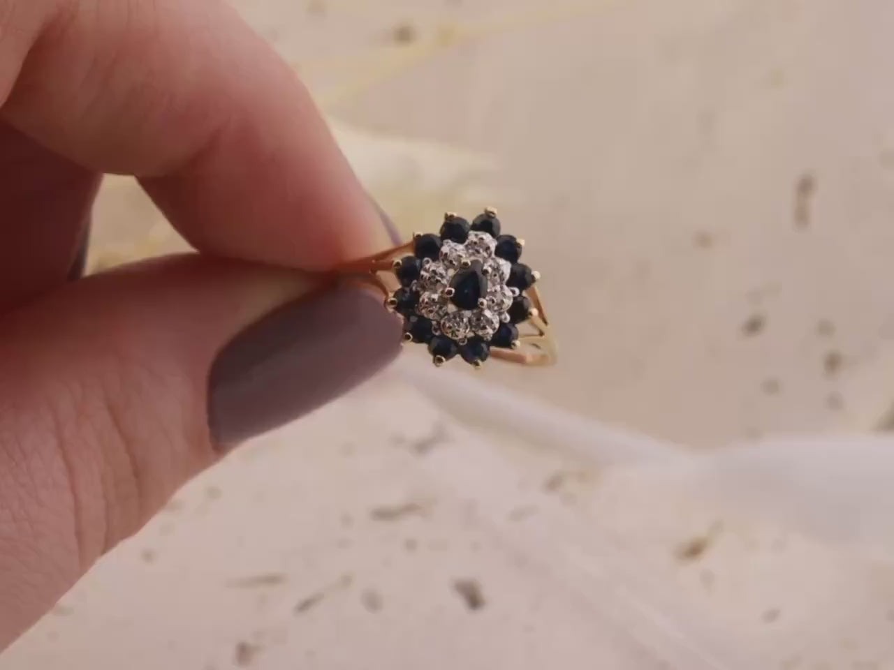 Vintage Floral Sapphire and Diamond Ring, 14k Gold