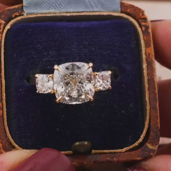 Cushion cut engagement ring three stone engagement ring lab grown diamond ring 3 carat solid gold IGI certified lab grown diamonds