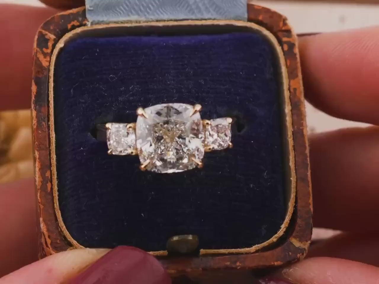 Cushion cut engagement ring three stone engagement ring lab grown diamond ring 3 carat solid gold IGI certified lab grown diamonds