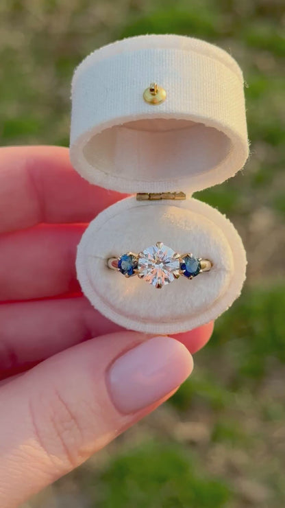 1.70ct Round Lab Diamond Three Stone Ring with Sapphire Side Stones