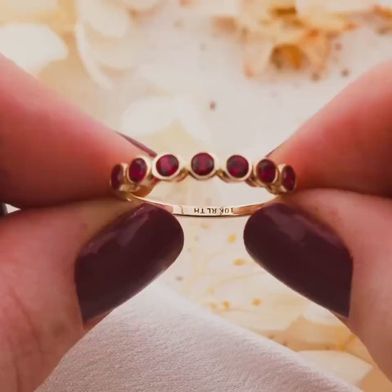 Ruby wedding band lab grown ruby ring bezel set 10k solid yellow gold