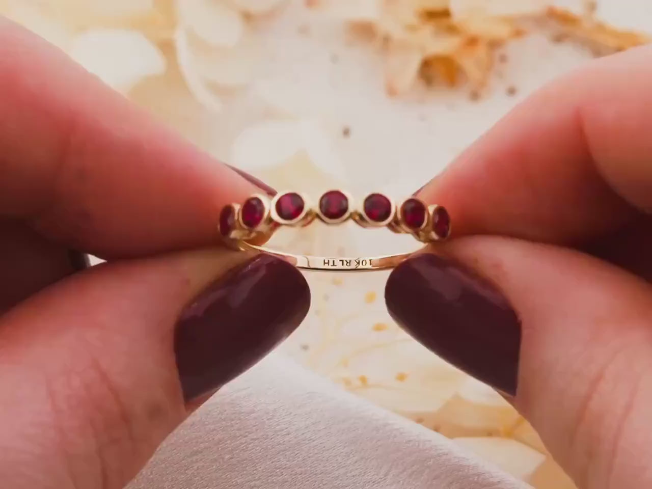 Ruby wedding band lab grown ruby ring bezel set 10k solid yellow gold