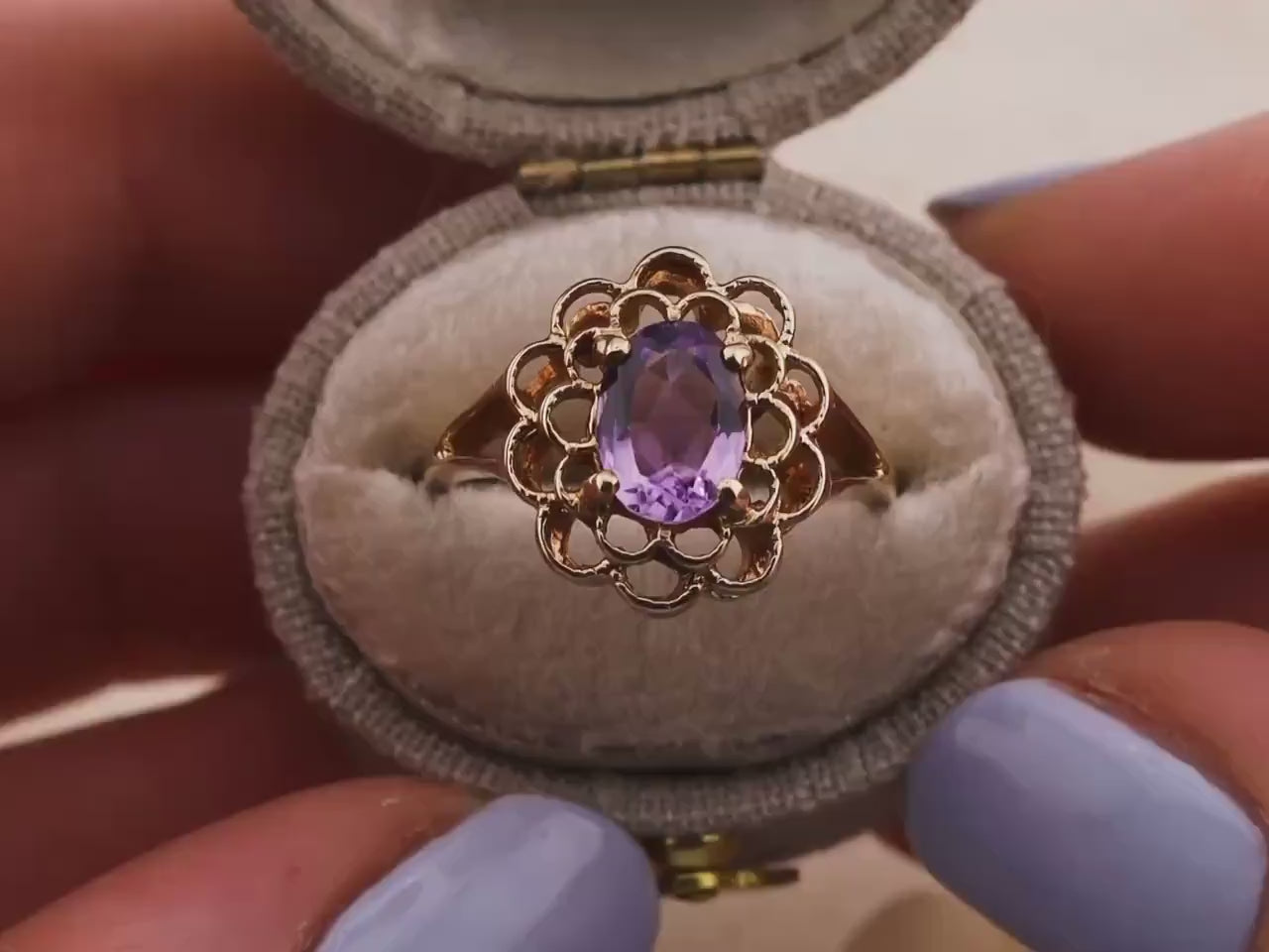 Vintage amethyst ring filigree ring 10k solid yellow gold ring oval cut amethyst, Size 6.25