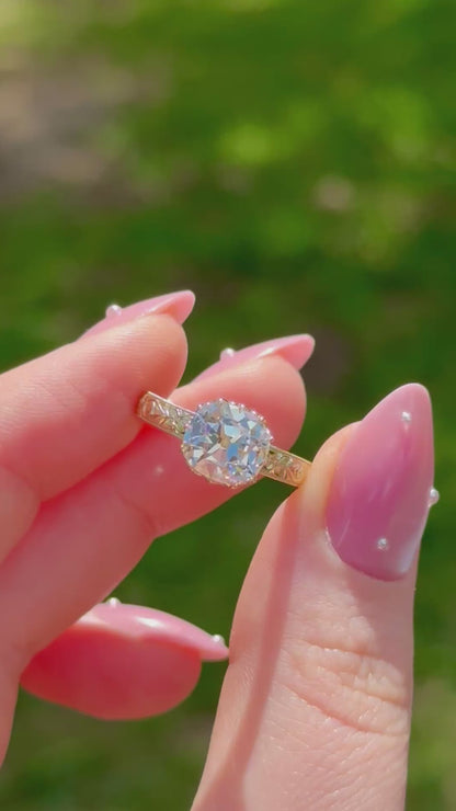 2.59ct Old Mine Cut Lab Diamond Hand Engraved Ring – Madelaine